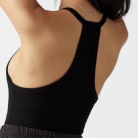 JOAH BROWN Palms Black Ribbed Deep V-Neck Racer Back Swing Tank Top SZ S/M - Picture 2 of 8